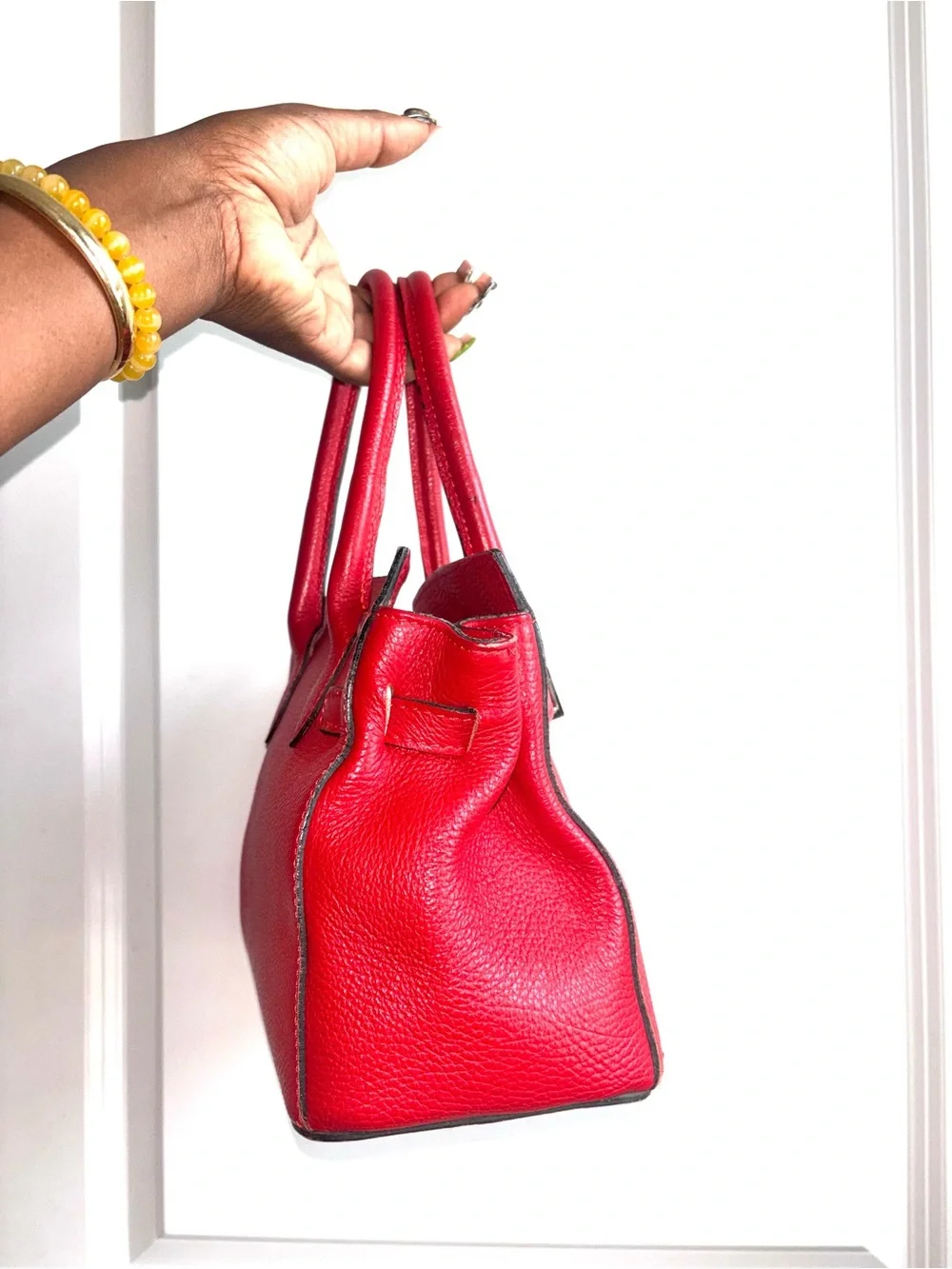 Sofia Cardoni Red Pebbled Leather Top-Handle Tote